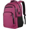 Large capacity travel laptop backpack in magenta with USB charging port - 18 Inch / Rose Red