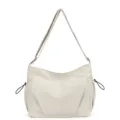 Bolso de hombro de nailon minimalista con cremallera y cordones, variante casual. - Blanco Roto