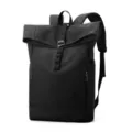 Black roll-top urban business backpack for laptops with a secure magnetic buckle - Black