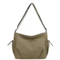 Bolso bandolera de nailon casual para mujer, bolso de mano práctico con cierre de cremallera. - Caqui