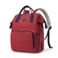 Large capacity red diaper bag backpack with dark blue handles for stylish moms - Burgundy / 19 Inch