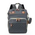 Große graue Wickeltasche Rucksack mit gesteppter Fronttasche und kleinem Beutel - 19 Zoll / Dunkelgrau
