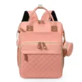 Großer rosa Wickelrucksack mit hoher Kapazität, Steppmuster und runder Zubehörtasche - 19 Zoll / Rosa