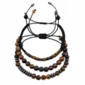 Ensemble de 3 bracelets pour hommes en œil de tigre et pierre de lave de 8 mm réglables - Couleur Mixte (B-S24082801A)