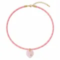 Collier pendentif cœur en quartz rose avec cordon tressé rose réglable et fermoir doré. - Cœur Quartz Rose (N26082003A)