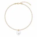 Élégant pendentif cœur blanc sur tour de cou en cordon beige avec fermoir doré ajustable - Cœur Blanc (N26082003C)