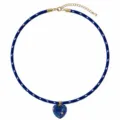 Collier cordon tressé bleu avec pendentif cœur en pierre et chaîne ajustable. - Cœur Lapis-Lazuli (N26082003D)
