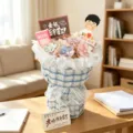 Blue checkered Jingdezhen ceramic flower bouquet with gift cards for Teacher's Day - Blue & White