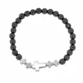 Pulsera religiosa de hematita para hombre con dijes de cruz de plata, cuentas de 8mm - Pulsera Cruz Religiosa (TDS-B24071802A)