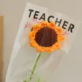 Handcrafted crochet sunflower bouquet with transparent gift packaging bag for teacher gift. - Brown Sunflower