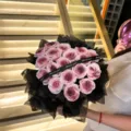 Valentine's day artificial rose bouquet purple gradient flower gift for birthday party decor - 19 Flowers / Black