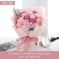 Elegant pink soap flower bouquet with 12 roses and 4 carnations for gifting - 12 Roses and 4 Carnations (XH-034)