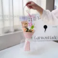 Handmade knitted flower bouquet in clear gift bag with warm LED fairy lights gift - With LED Light / Orange
