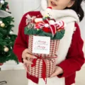 Christmas plush doll bouquet with string lights, festive holiday gift for women and kids. - Small White Bear Bouquet Christmas Style in Red with Gift Bag