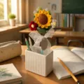 Knitted sunflower bouquet pen set with white ceramic pen holder, creative teacher gift - Sunflower (With Card & Bag) / 0.5mm