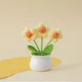 Handmade crochet potted sunflower wool knit artificial flower desktop home decor gift ornament - Puff Flower Potted Plant / Yellow