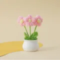 Handmade knitted crochet flower potted plant home desktop decoration artificial sunflower ornament - Puff Flower Potted Plant / Pink