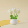 Handmade crochet flower potted plant, cute knitted wool daisy decor for home desk and gift. - Puff Flower Potted Plant / White