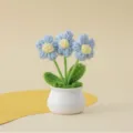 Handmade crochet blue flower potted plant cute knit yarn desktop home decor gifts - Puff Flower Potted Plant / Blue