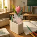 Crocheted tulip flower pen teacher gift desk decor cute knitted bouquet pen set aesthetic - Pink Tulip (With Card & Bag) / 0.5mm