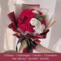 Elegant red and white soap flower bouquet with 13 roses and carnations for teacher's day gifts - Wine Red Floral Style (XH-022)