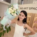 Artificial soap flower bouquet with roses and lilies for Mother's Day gift - Triangle Hand Bouquet / Green