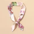 Vintage pink floral thin silk-like twilly scarf for handbag decoration or hair styling accessory - Pink Purple Floral Printed Style (WHSF4177)