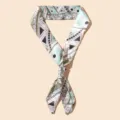 Elegant vintage geometric print skinny silk scarf for handbag decoration in sage green - Gray White Geometric Patchwork Style (WHSF4178)