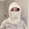 White fleece balaclava winter cycling ski windproof face mask warm thermal hood hat. - White