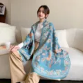 Châle pashmina rétro à motif cachemire bleu et orange en tissu doux type cachemire - Haute Qualité (70% Coton 30% Polyester) / Gris Bluebird