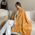 Châle en imitation cachemire jaune à motif paisley vintage pour l'automne-hiver - Haute Qualité (70% Coton 30% Polyester) / Jaune Gingembre Bluebird