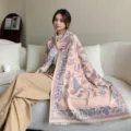 Châle pashmina vintage à motif cachemire rose beige, écharpe d'hiver chaude. - Haute Qualité (70% Coton 30% Polyester) / Rose Riz Bluebird