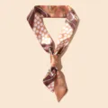 Foulard twilly en soie rétro avec pois vintage et imprimé chaîne pour sacs à main femme - Style Pois et Chaîne Rétro Caramel (WHSF4181)