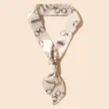 Elegant cream silk scarf with vintage gold chain print for bag decoration or necktie - Cream White Gold Chain Retro Style (WHSF4184)