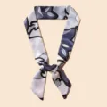Elegant vintage floral print silk ribbon scarf for bag handle decoration in blue and white - Blue Foundation Black Line Floral Style (WHSF4185)