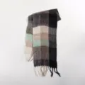Écharpe à carreaux douce en imitation mohair avec grosses franges noir, menthe et beige. - Carreaux Noir Gris Beige Vert (Style S)