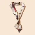 Vintage chain print silk-like skinny scarf for bag decoration and headwear. - Cream Red Yellow Retro Belt Buckle Style (WHSF4186)