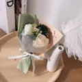 Charming artificial soap flower bouquet gift for teacher day, beautiful wrapped roses for party. - Three Flowers / Green