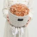 Tweed soap rose bouquet gift box with pearls and ribbons for teachers day and festival present. - Cappuccino