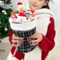 Christmas plush doll bouquet with LED lights, cute stuffed animal holiday festival gift - Little Brown Bear Christmas Bouquet - Black + Tote Bag