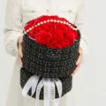 Handheld red soap rose flower bouquet in tweed round gift box for teacher day gift - Carola