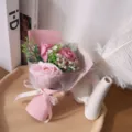 Pink soap rose flower bouquet gift for teacher and women, beautiful artificial decorative floral arrangement. - Three Flowers / Pink