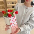 Handmade crochet strawberry flower bouquet knitted gift with cute card and pink ribbon. - Fruit Bouquet "Berry Happy" Red