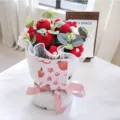 Handmade crochet apple flower bouquet knitted gift with wrapping paper and ribbon decoration. - Fruit Bouquet "Apple Joy" Red