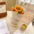 Handmade crochet sunflower bouquet with tweed wrapping, beautiful romantic gift for special days. - Chanel Style Sunflower with English Card and Handbag / Orange