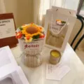 Handcrafted crochet sunflower bouquet, knitted artificial flowers gift for teachers day, home decor. - Chanel Style Sunflower with Teacher Card and Handbag / Orange