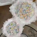 Handmade Jingdezhen ceramic flower bouquet with colorful dopamine style for lovely gift. - 99 Stems - White Ceramic Look Bouquet / Bonus Card + String Lights