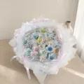 Handmade Jingdezhen ceramic flower bouquet in dopamine colors, perfect gift for Valentine's Day. - 52 Stems - White Ceramic Look Bouquet / Bonus Card + String Lights