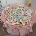 Handmade ceramic flower bouquet dopamine color gift romantic Valentine's Day present floral - 99 Stems - Pink Ceramic Look Bouquet / Bonus Card + String Lights