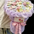Handcrafted Jingdezhen ceramic flower bouquet with colorful dopamine floral design and gift wrap. - 21 Flowers Pack / Purple